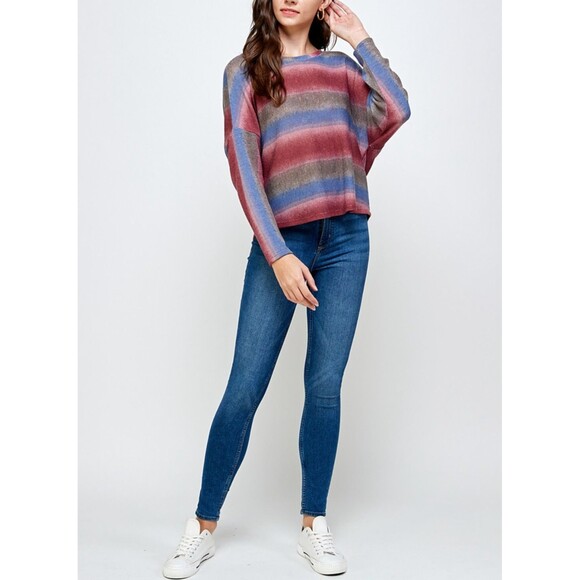 Sweaters - Women’s Striped Long Sleeve Sweater Low Back Detail Size M